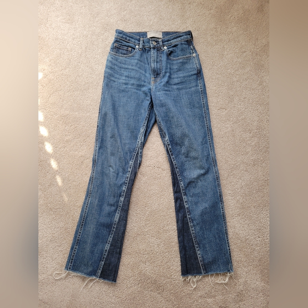 Two Tone Dark Denim Everlane The Cheeky Bootcut Jean, Size 24R